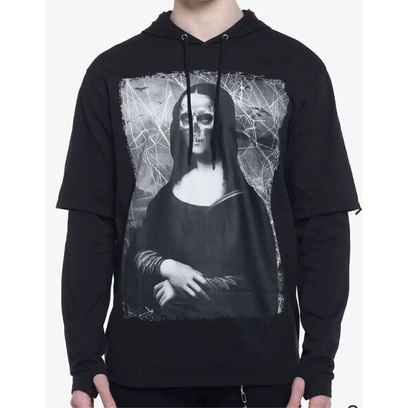 Hot Topic Social Collision Mona Lisa Skull Twofer Long-Sleeve T-Shirt Small Unis - Picture 1 of 8